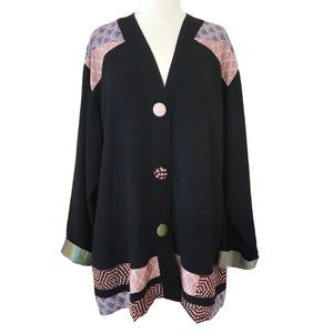 vtg HARARI v neck jacket w silk trim OS